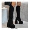 Round Toe Chunky Heels Side Zipper AnkleHigh Platforms Party Boots - Black
