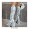 Round Toe Chunky Heels Side Zipper AnkleHigh Platforms Party Boots - Blue
