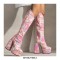 Round Toe Chunky Heels Side Zipper AnkleHigh Platforms Party Boots - Pink