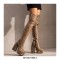 Round Toe Platforms Over The Knee Snake Print Chunky Heels Zipper Booties - Auburn
