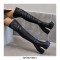 Round Toe Platforms Over The Knee Snake Print Chunky Heels Zipper Booties - Black