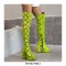 Round Toe Platforms Over The Knee Snake Print Chunky Heels Zipper Booties - Green