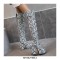 Round Toe Platforms Over The Knee Snake Print Chunky Heels Zipper Booties - White