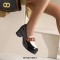Round Toe Chunky Heels Golden Buckle Anime Colorful Lolita Loafers Pumps - SkyBlue