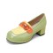 Round Toe Chunky Heels Golden Buckle Anime Colorful Lolita Loafers Pumps - Green
