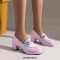 Round Toe Chunky Heels Golden Buckle Anime Colorful Lolita Loafers Pumps - SkyBlue