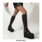 Round Toe Platforms Wedges Heels Sweetheart Punk Winter Boots with Side Zipper - Black