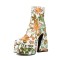 Square Toe Flower Pattern High Cutout Chunky Heels Platforms Side Zip Ankle Highs Boots - Yellow Faux Leather