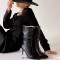 Pointed Toe Stiletto Heels Ankle Highs Sexy Boots - Black Faux Leather