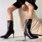 Pointed Toe Stiletto Heels Ankle Highs Sexy Boots - Black Faux Leather