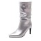 Pointed Toe Stiletto Heels Ankle Highs Sexy Boots - Silver Faux Leather