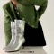 Pointed Toe Stiletto Heels Ankle Highs Sexy Boots - Silver Faux Leather