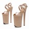 Peep Toe Stiletto Heels Smooth Ankle Cross Straps Platforms Sandals  - Beige Patent