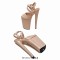 Peep Toe Stiletto Heels Smooth Ankle Cross Straps Platforms Sandals  - Beige Patent