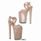 Peep Toe Stiletto Heels Smooth Ankle Cross Straps Platforms Sandals  - Beige Patent