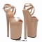 Peep Toe Stiletto Heels Smooth Ankle Cross Straps Platforms Sandals  - Beige Patent
