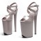 Peep Toe Stiletto Heels Smooth Ankle Cross Straps Platforms Sandals  - Gray Patent