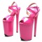 Peep Toe Stiletto Heels Smooth Ankle Cross Straps Platforms Sandals  - Pink Patent