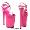 Peep Toe Stiletto Heels Smooth Ankle Cross Straps Platforms Sandals  - Pink Patent