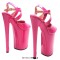 Peep Toe Stiletto Heels Smooth Ankle Cross Straps Platforms Sandals  - Pink Patent