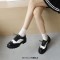Round Toe Lace Up Oxford British Style Chunky Heels Low Heels College French Maid Loafers - Black