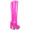 Round Toe Chunky Heels Side Zipper Platforms Over The Knee Boots - Hot Pink