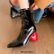 Pointed Toe Strange Sweetheart Heels Ankle High Patent Boots - Black