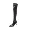 Pointed Toe Kitten Heels Over Th Knees Thigh High Glossy Boots - Black Patent
