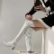 Pointed Toe Kitten Heels Over Th Knees Thigh High Glossy Boots - White Patent
