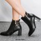 Pointed Toe Side Zipper Chunky Heels Winter Boots - Black