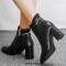 Pointed Toe Side Zipper Chunky Heels Winter Boots - Black