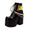 Square Toe Platforms Gothic Beads Decorated Lace Up Platforms Chunky Heels Ankle Highs Boots - Black Faux Leather