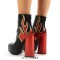 Round Toe Platforms Red Flame Ankle Highs Chunky Heels Boots - Black Faux Leather