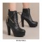 Round Toe Cuban Heels Platforms Back Zipper Ankle Boots - Blue