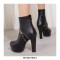 Round Toe Cuban Heels Platforms Back Zipper Ankle Boots - Blue