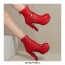 Round Toe Cuban Heels Platforms Back Zipper Ankle Boots - Red