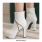 Round Toe Cuban Heels Platforms Back Zipper Ankle Boots - White