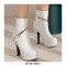 Round Toe Cuban Heels Platforms Back Zipper Ankle Boots - White