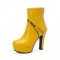 Round Toe Cuban Heels Platforms Back Zipper Ankle Boots - Yellow