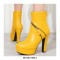 Round Toe Cuban Heels Platforms Back Zipper Ankle Boots - Yellow