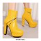Round Toe Cuban Heels Platforms Back Zipper Ankle Boots - Yellow