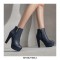 Round Toe Cuban Heels Platforms Side Zipper Ankle Boots - Blue