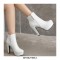 Round Toe Cuban Heels Platforms Side Zipper Ankle Boots - White
