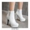 Round Toe Cuban Heels Platforms Side Zipper Ankle Boots - White