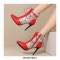 Pointed Toe Stiletto Heels Side Zipper LaceUp Ankle Straps Leopard Boots - Red
