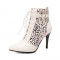 Pointed Toe Stiletto Heels Side Zipper LaceUp Ankle Straps Leopard Boots - White