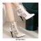 Pointed Toe Stiletto Heels Side Zipper LaceUp Ankle Straps Leopard Boots - White