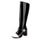 Round Toe Chunky Heels Flower Decorated Knee Highs Zipper Boots - Black Faux Leather