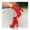 Round Toe Cuban Heels Platforms Side Zipper Ankle Rivet Decorated Straps Boots - Red