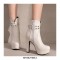Round Toe Cuban Heels Platforms Side Zipper Ankle Rivet Decorated Straps Boots - White